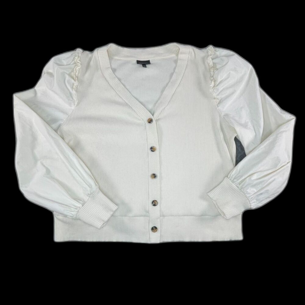 Who What Wear White Ribbed Puff Sleeve Pullover Peasant XXL Boho Chic Top Knit